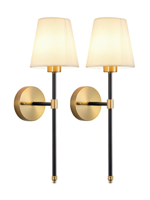 Gold-and-Black Battery-Operated Wall Sconce, Set of 2