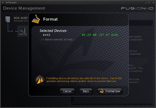 Once you have made your choice, IoManager will low-level format your FusionIO drive.