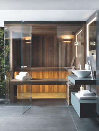 sauna in contemporary home bathroom