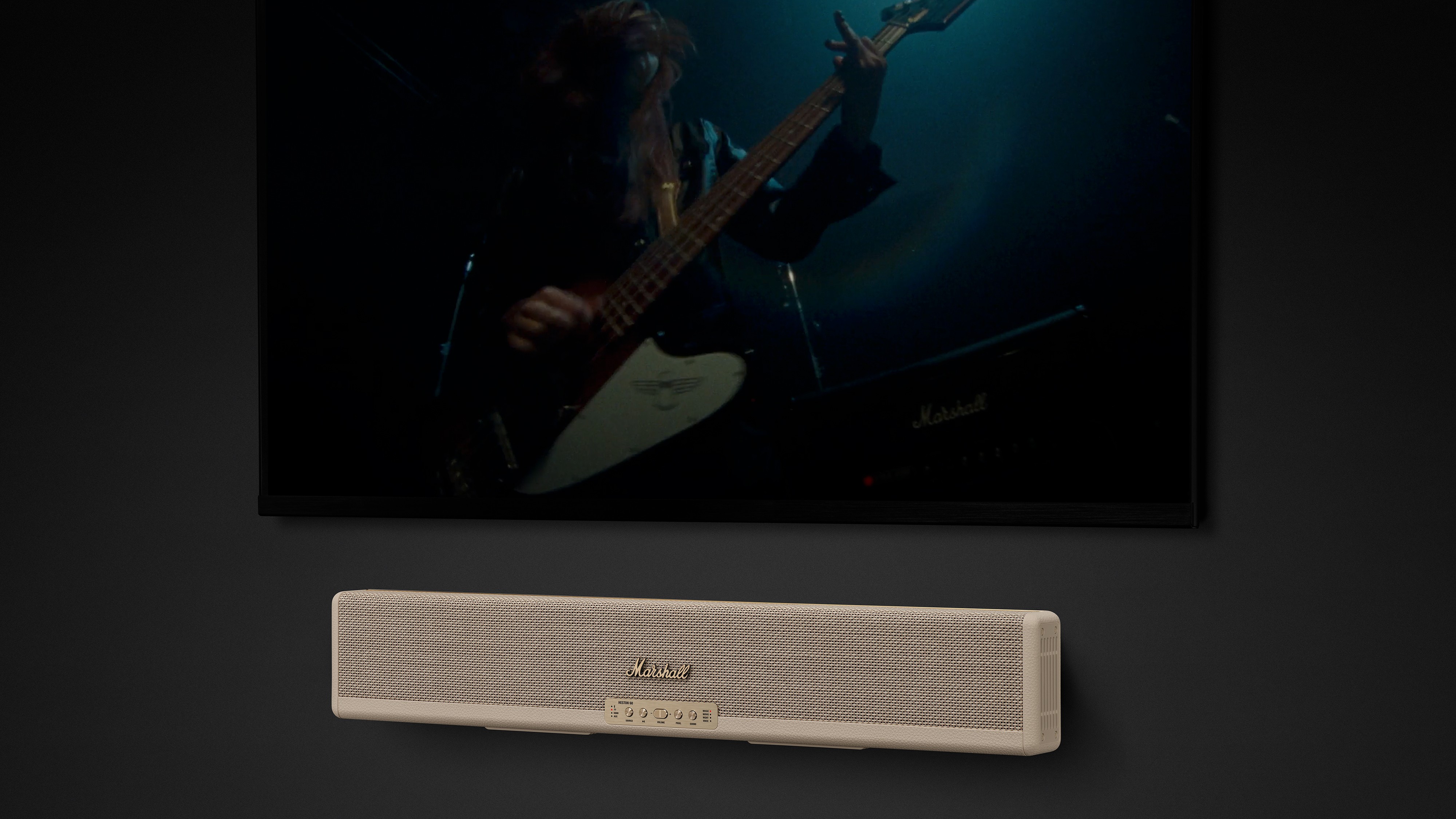 Marshall Heston 60 mounted on wall under TV