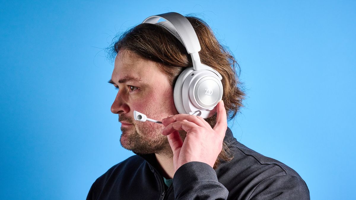 SteelSeries Arctis Nova Pro Wireless in white on a person's head
