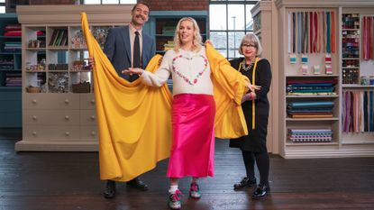 Who won The Great British Sewing Bee, seen here are Patrick Grant, Sara Pascoe and Esme Young