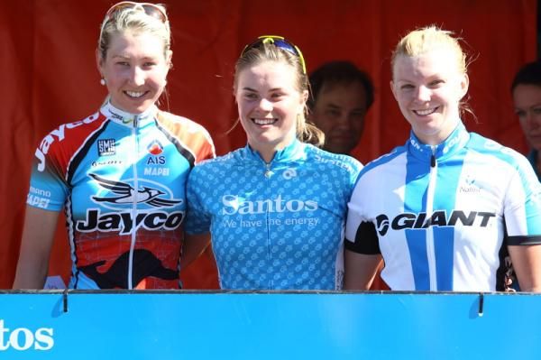 The podium, Grace Sulzberger (Jayco-AIS), Rebecca Werner (Specialized), and Skye-Lee Armstrong (Giant)