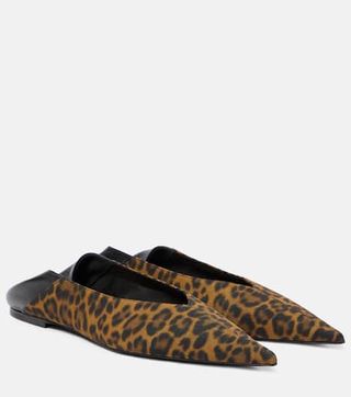 Nour leopard-print leather-trimmed mules