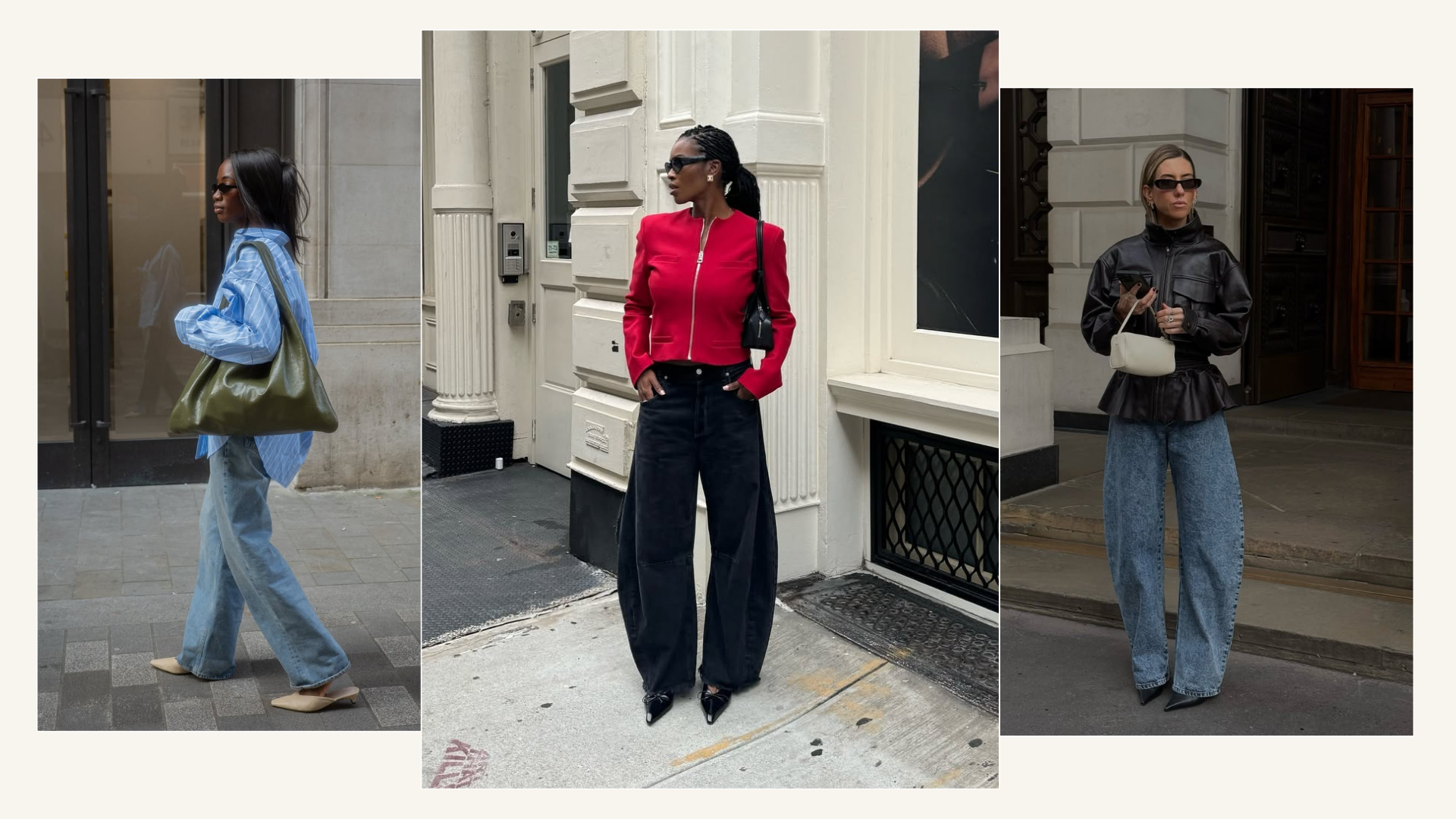 Stylish women wearing winter trends with jeans