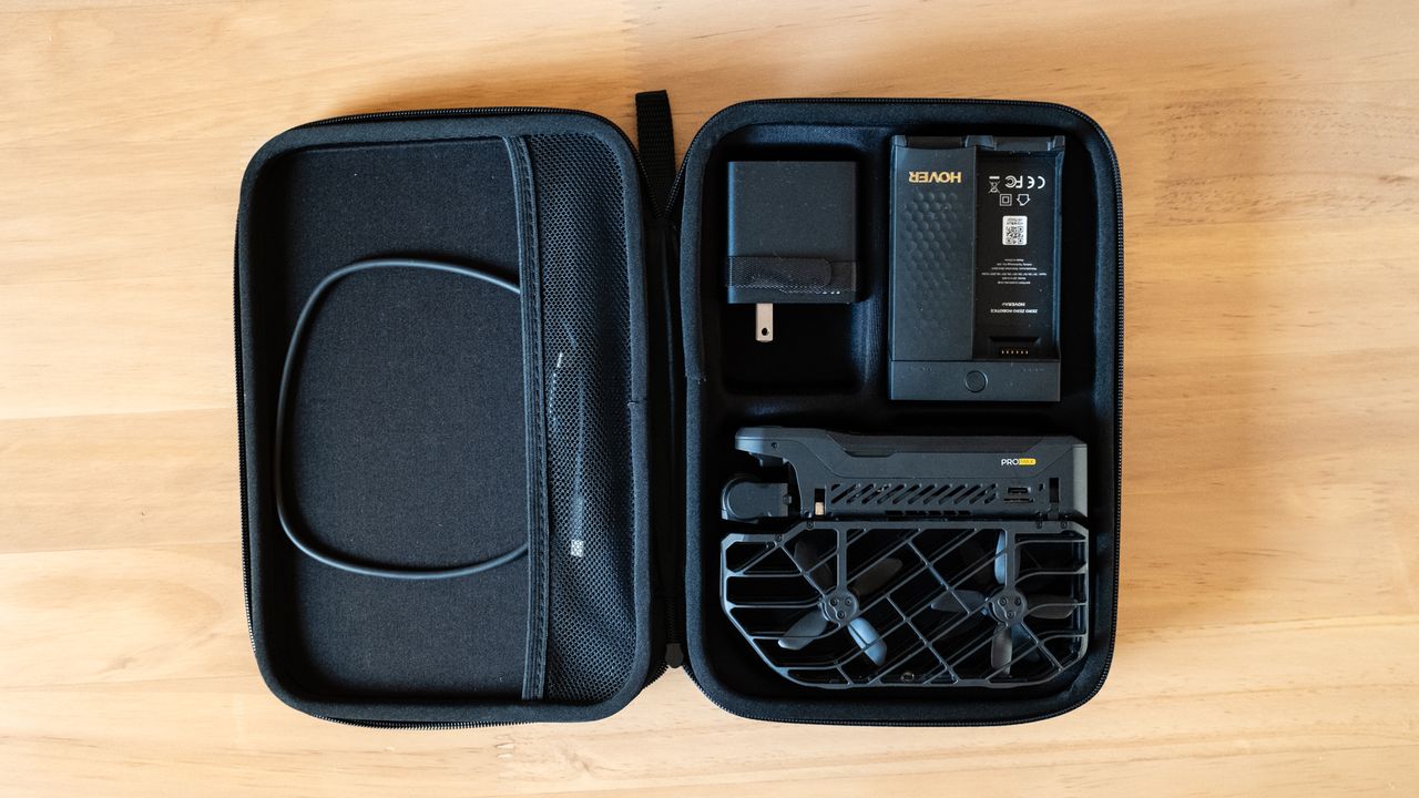 HoverAir X1 PROMAX Basic Combo kit in its case open to show the kit contents
