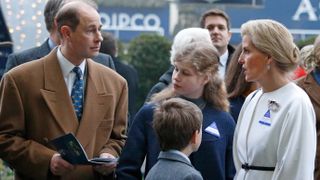 Prince Edward, Lady Louise Windsor, James, Earl of Wessex and Sophie, Duchess of Edinburgh attend the Christmas Racing Meet