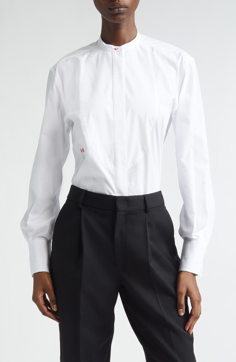 Bib Detail Cotton Poplin Button-Up Shirt