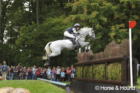 Caroline Powell and Lenamore fly the Jubilee Leap at Burghley in 2011