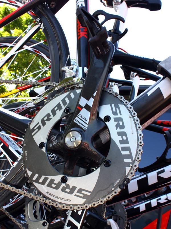 Radioshack bikes are equipped with SRAM Red cranks and some riders opt for the stiffer TT outer ring, too.
