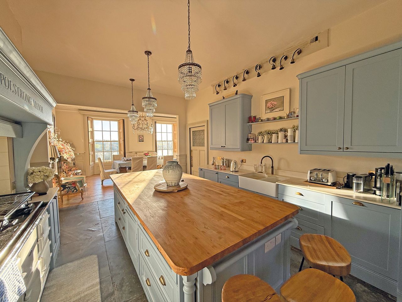 The farmhouse style kitchen, in duck-egg blue