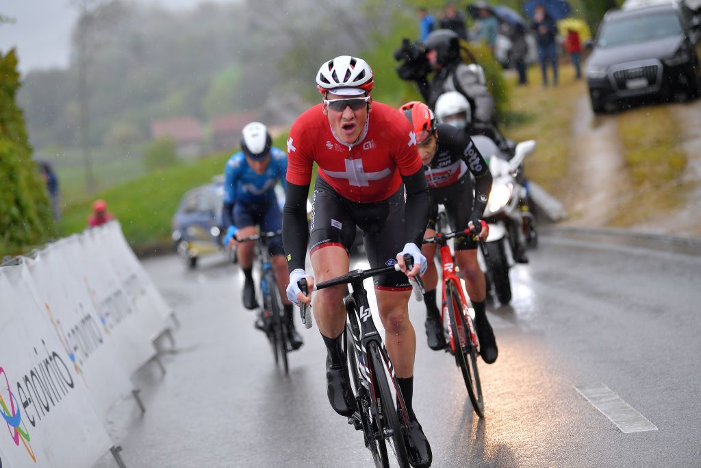 ESTAVAYER SWITZERLAND APRIL 30 Stefan Kung of Switzerland and Team Groupama FDJ attack on breakaway during the 74th Tour De Romandie 2021 Stage 3 a 1687km stage from Estavayer to Estavayer TDR2021 TDRnonstop UCIworldtour on April 30 2021 in Estavayer Switzerland Photo by Luc ClaessenGetty Images