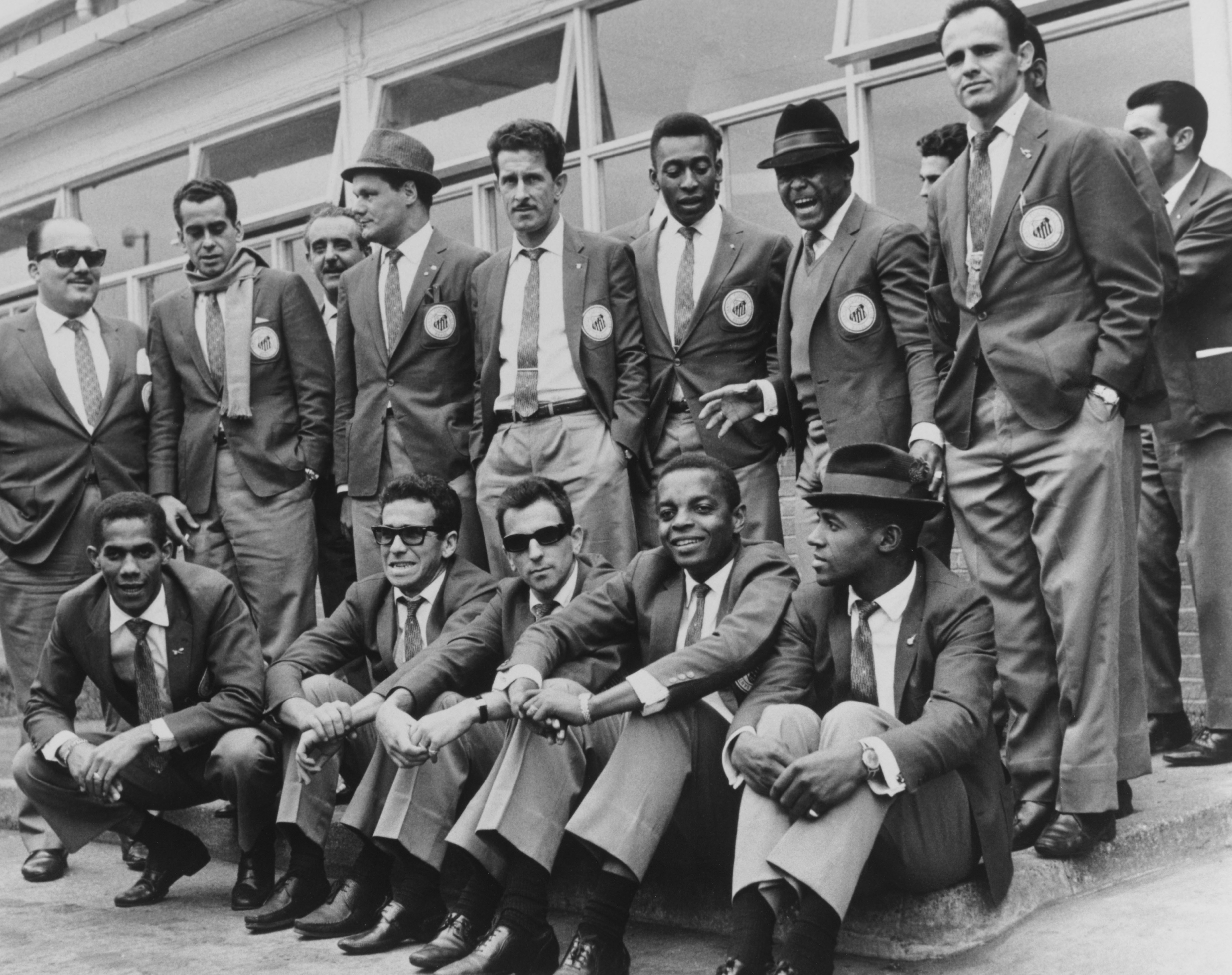 Brazilian team Santos, featuring a young Pele, pictured on arrival in London in 1962.