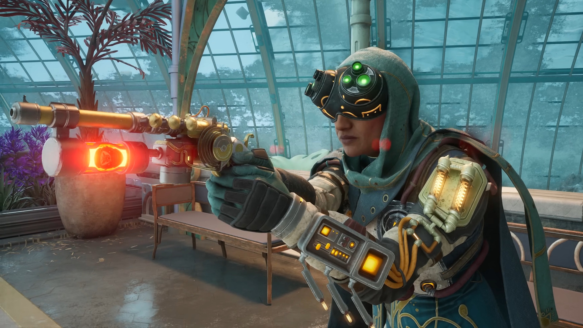 The Outer Worlds 2 companion wielding a laser gun