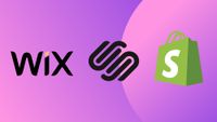 Wix and Squarespace and Shopify logos on a purple background