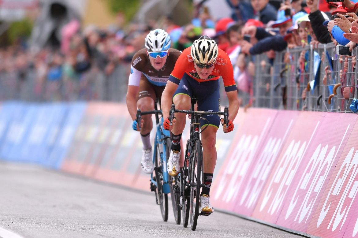 Matej Mohoric sprints to victory on stage 10 of the Giro d'Italia