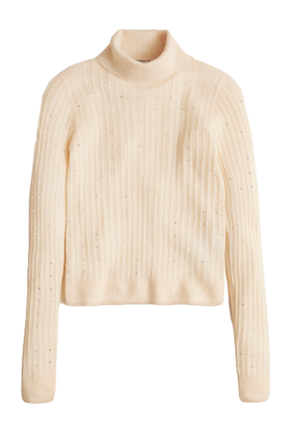 J.Crew Featherweight Cashmere Turtleneck Sweater With Rhinestones (Was $148) 