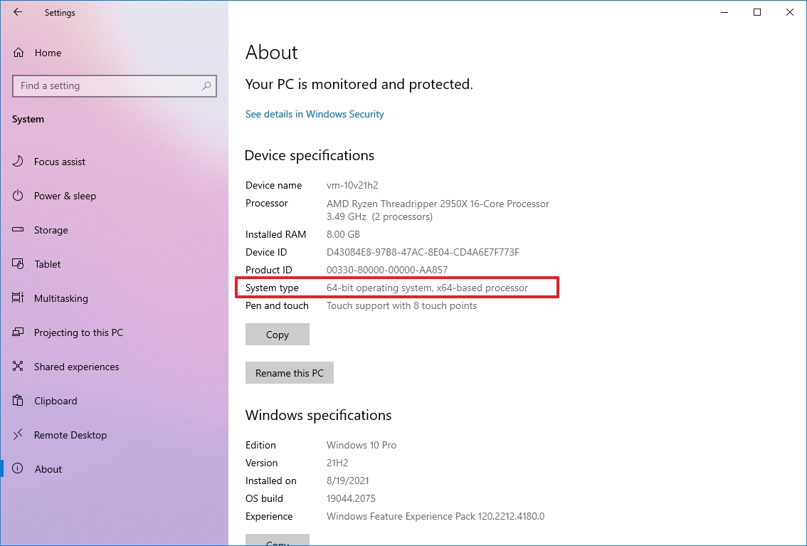 Windows 10 confirm 64-bit CPU support