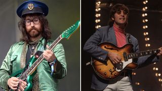 Sean Lennon (left) and John Lennon, performing onstage