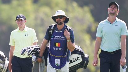 Matt Fitzpatrick and Thomas Pieters walk during the 2021 DP World Tour Championship