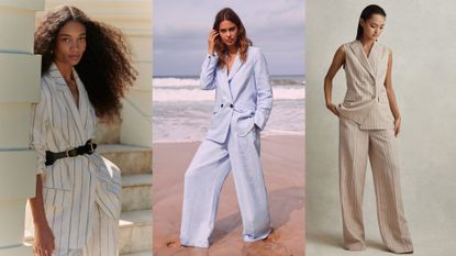 Best Women&#039;s Trouser Suits - models wearing suits from M&amp;S, Mint Velvet and Reiss