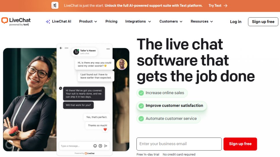 Website screenshot of LiveChat (February, 2026)