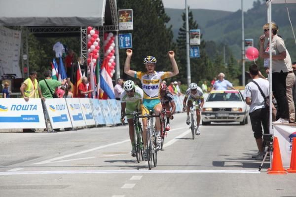 Kevin Pauwels, a top cyclo-cross racer, shows his form on the roads in Serbia.