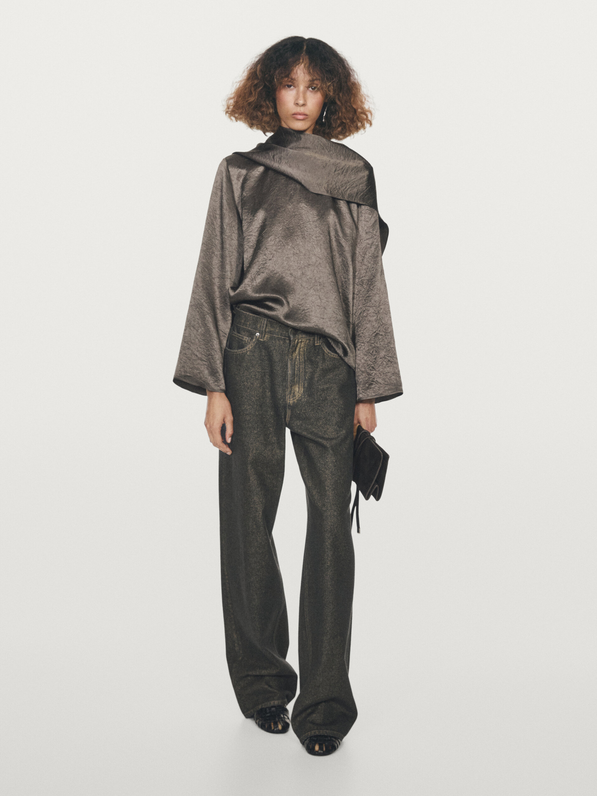 Flowing Satin Blouse With Tie Detail