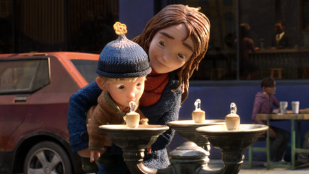 Mac and Prue at a drinking fountain in Wildwood