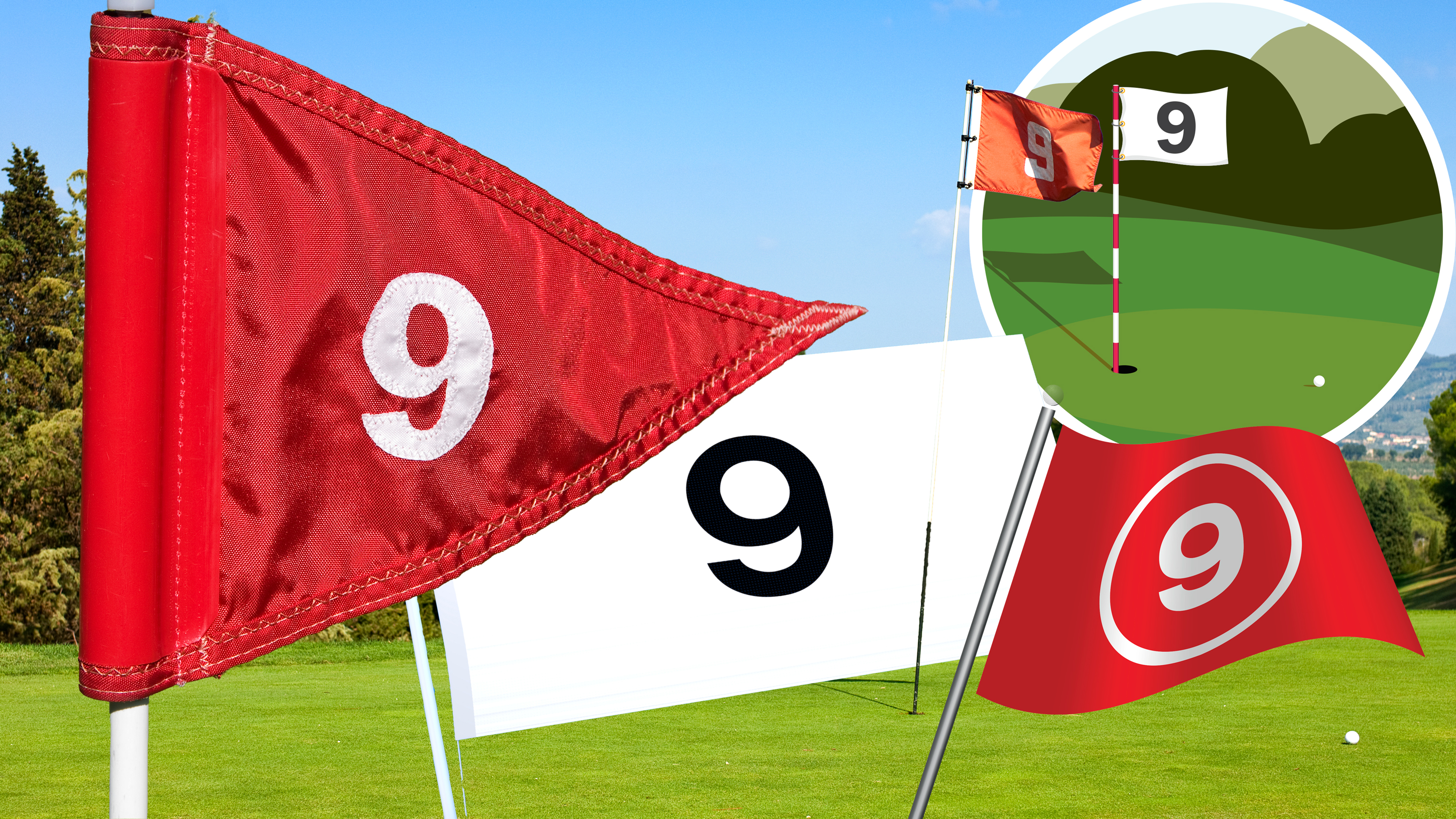 A series of golf flags each bearing the number '9' - signifying my campaign for more nine golf competitions to make the game more inclusive