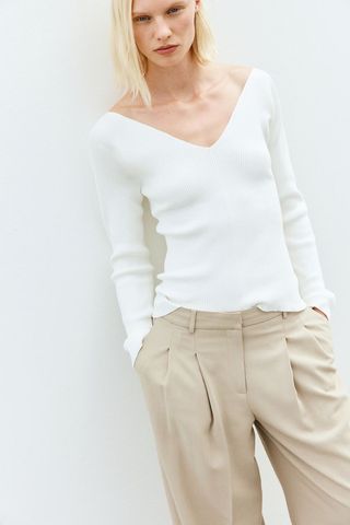 Rib-Knit V-Neck Top