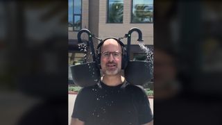 The creator of Pud's Small Batch Headphones, wearing water headphones