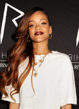 Rihanna with plum lips and defined eyes