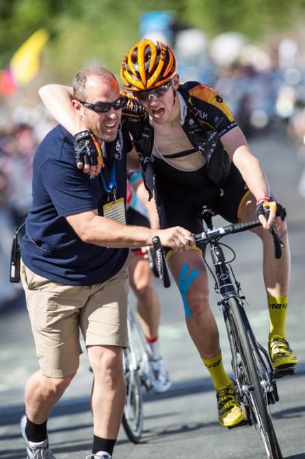 Chad Haga (Optum p/b Kelly Benefit Strategies) receives some assistance to stay upright