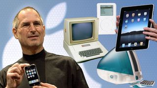 Steve Jobs holding the original iPhone