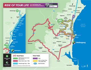 Course location map for the 2022 UCI Road World Championships in Wollongong
