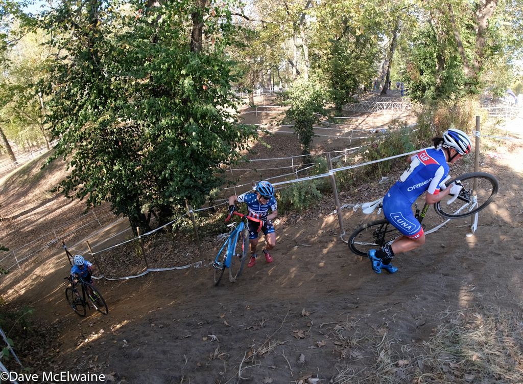 Katerina Nash (Cliff Bar Pro Team) was forced off her bike on a short step climb along with Compton and McFadden