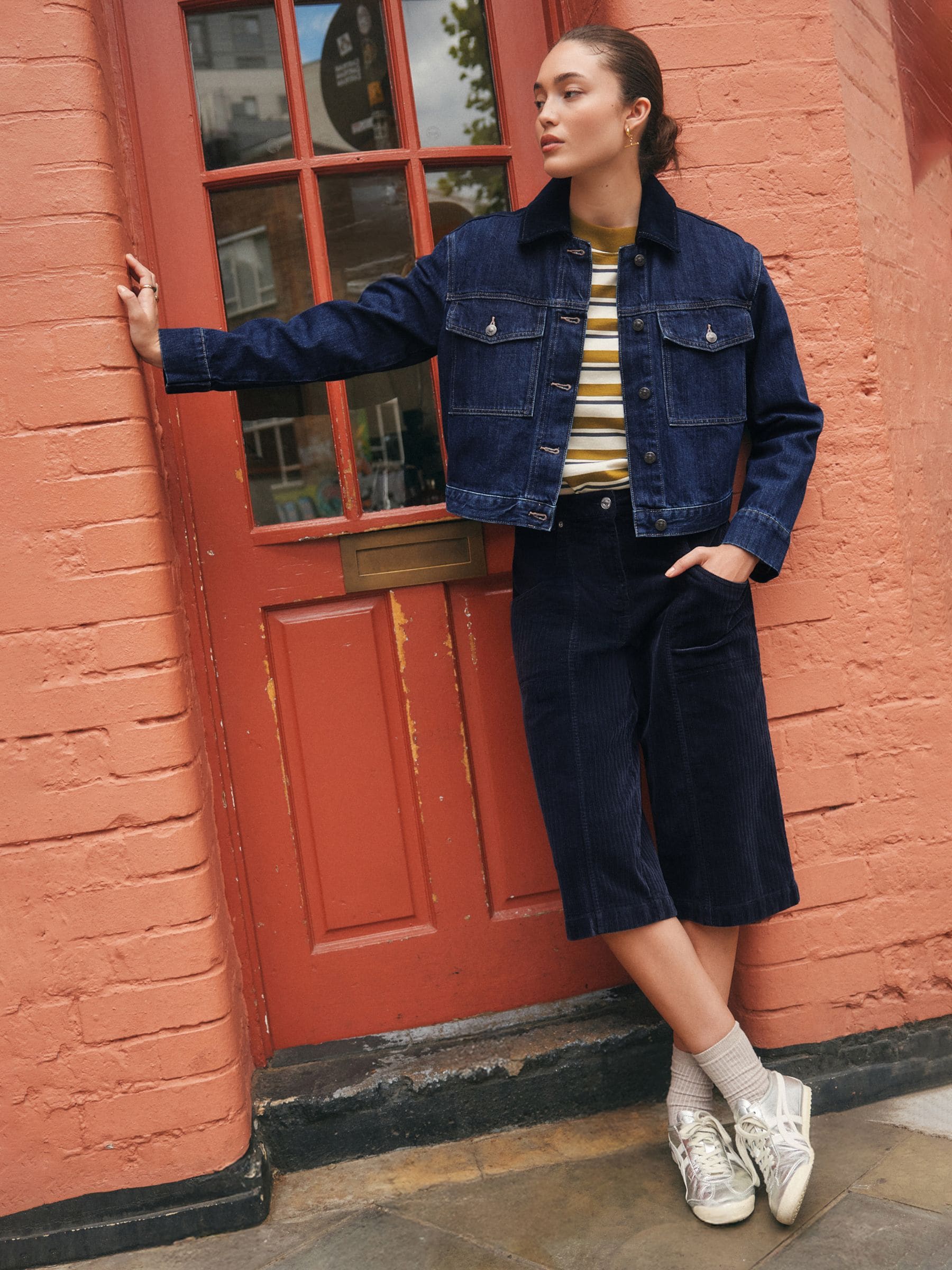 Dark Blue Cord Collar Denim Jacket