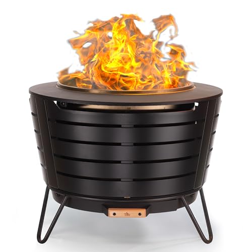 Tiki Patio Smokeless Fire Pit, 25 in Wood Burning Fire Pit With Cover