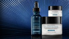 A variety of SkinCeuticals products including serums and creams.