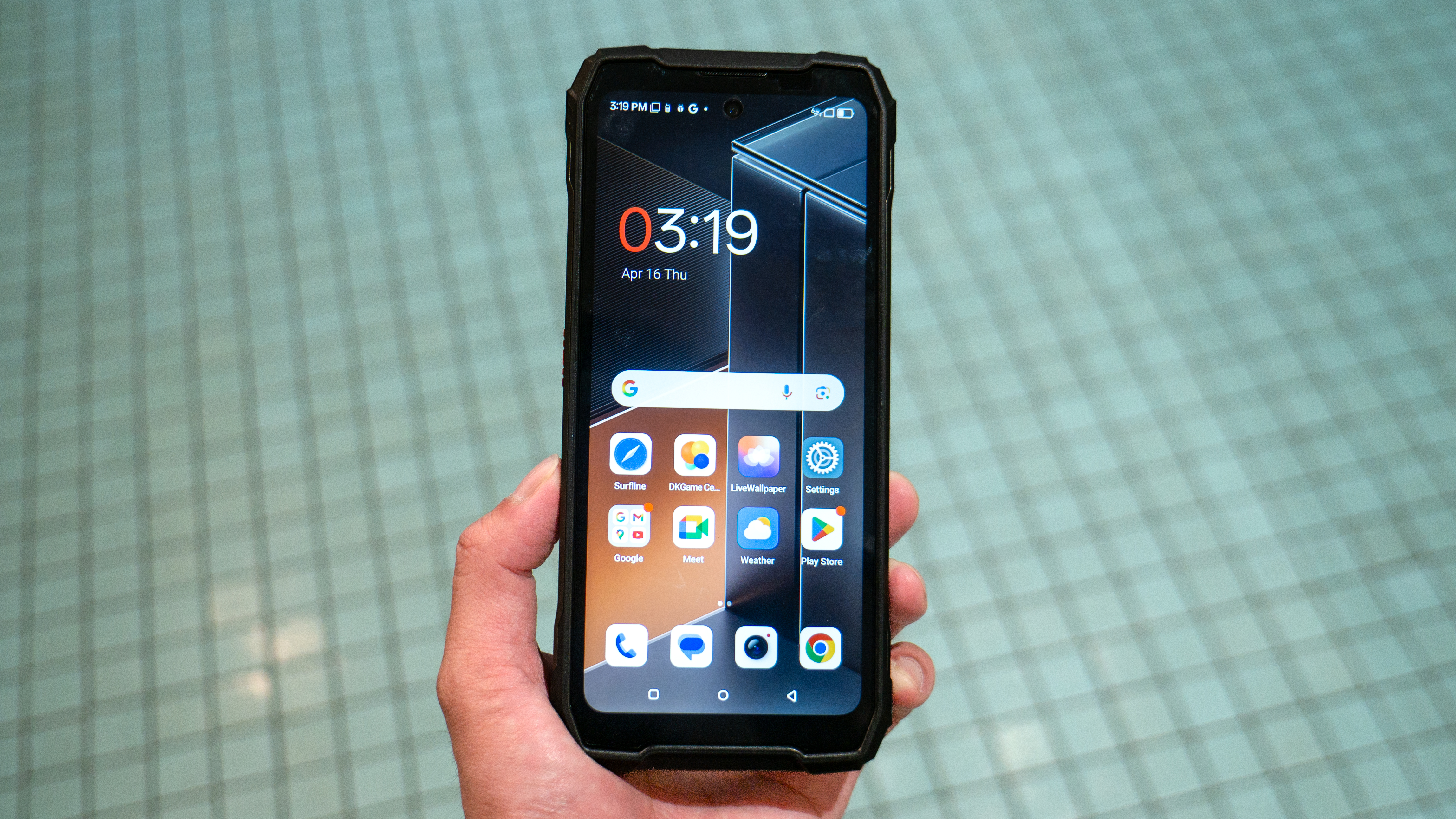 Blackview Xplore 1 Walkie Talkie held in the hand.