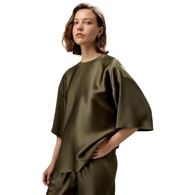 khaki silk top