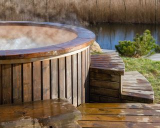 outdoor wooden hot tub