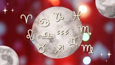 Representation of the zodiac signs with a Christmassy background of the full moon