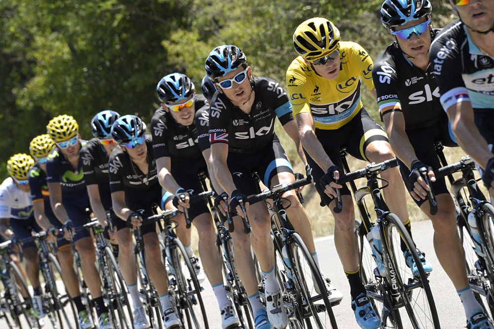 Yellow jersey Chris Froome (Team Sky) races stage 16