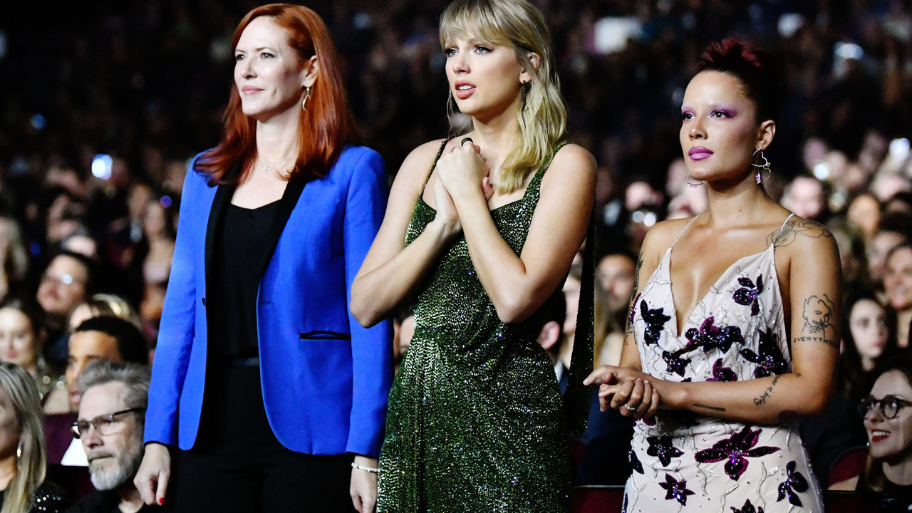 Tree Paine, Taylor Swift, and Halsey attend the 2019 American Music Awards at Microsoft Theater on November 24, 2019 in Los Angeles, California