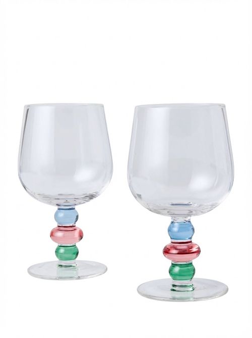 Triple Beaded Stem Wine Glass, Set of 2