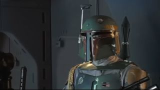 Boba Fett standing around, looking cool in Empire Strikes Back