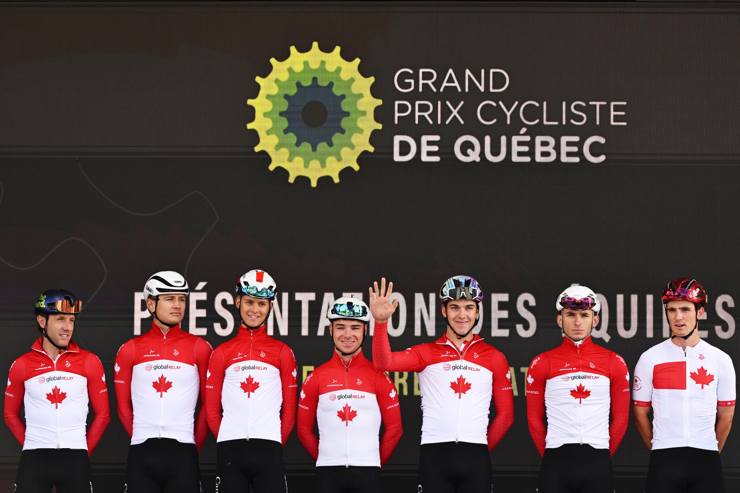 Mike Woods lines up with Team Canada on the podium at the GP de Quebec 2026