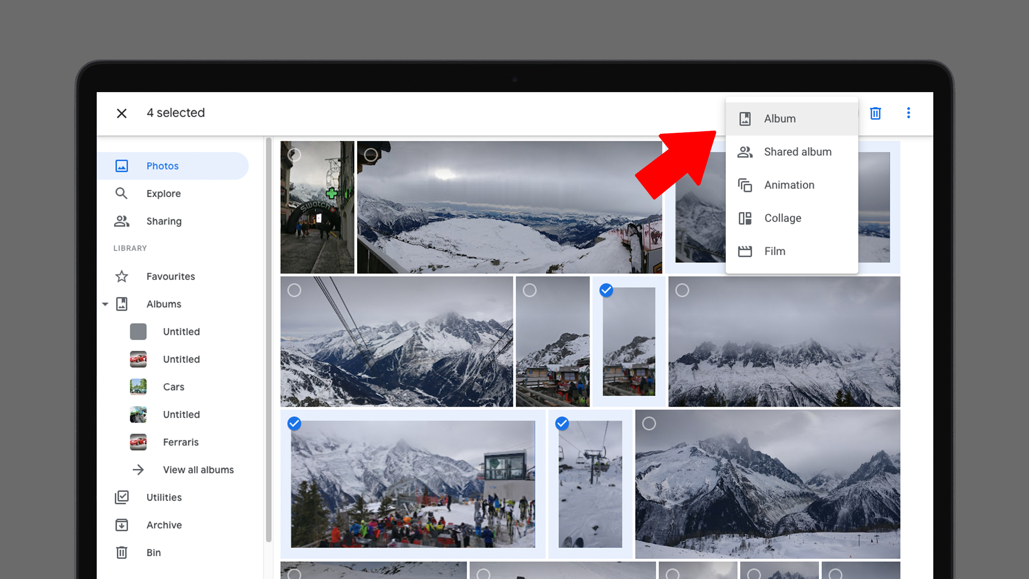 Google kuvien käyttöliittymä läppärin ruudulla.